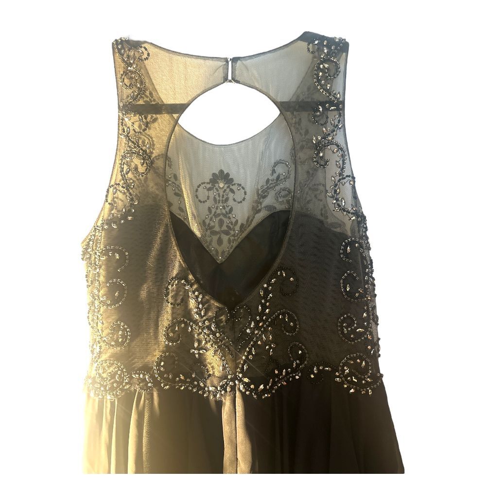 Alyce Paris Black Beaded Mesh Bodice Cocktail Dress Short Chiffon Dress Size 14 - Picture 7 of 10